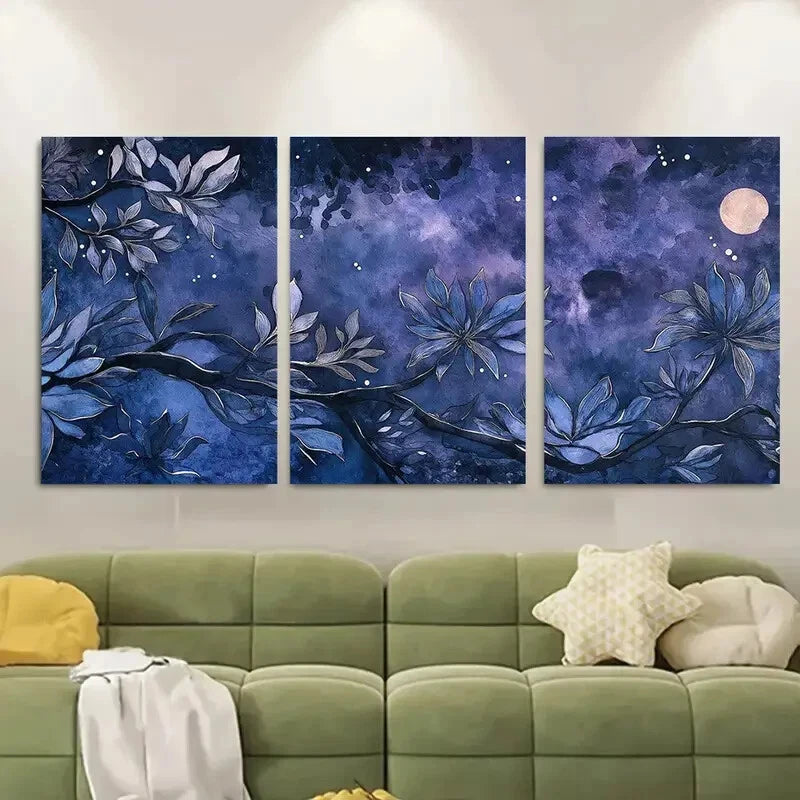 3pcs Mystical Agave Plants Under Starlit Sky Metal Print Ready to Hang Art - Bella Home Decor
