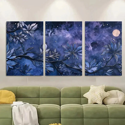 3pcs Mystical Agave Plants Under Starlit Sky Metal Print Ready to Hang Art - Bella Home Decor