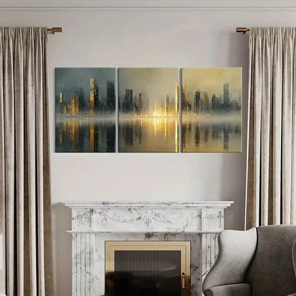 3pcs Cityscape Reflection Urban Skyline Futurist Metal Print Ready to Hang Art - Bella Home Decor