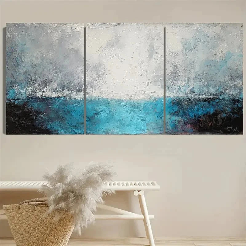 3pcs Modern Blue and Gray Abstract Wall Art Set Canvas Framed 50x70cm - High Quality Print 100% Australian Made Wall Canvas Ready to Hang