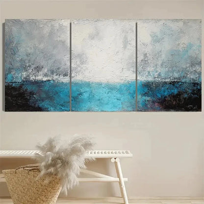 3pcs Modern Blue and Gray Abstract Wall Art Set Canvas Framed 50x70cm - High Quality Print 100% Australian Made Wall Canvas Ready to Hang