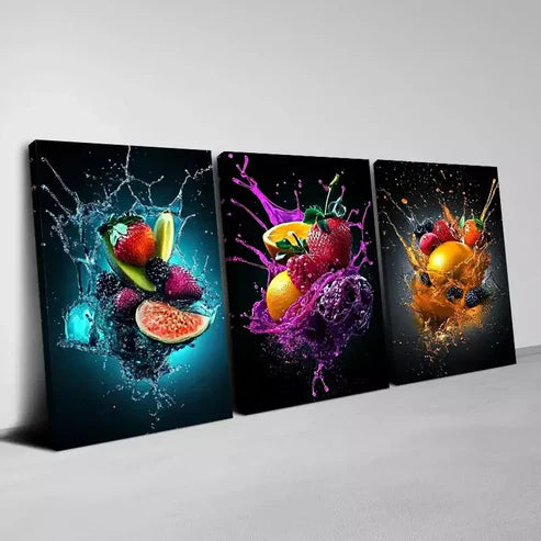 3pcs Delicious Colorful Abstract Fruits Wall Art Canvas Unframed - High Quality Print 100% Australian Made Wall Canvas - Bella Home Decor