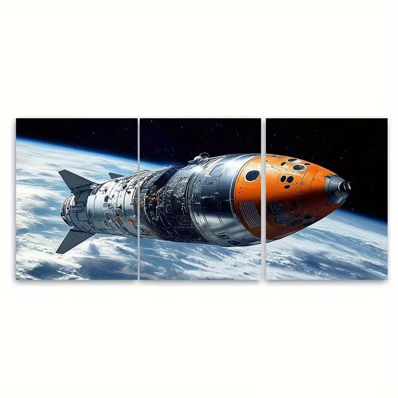 3pcs Celestial Spacecraft Metal Print Ready to Hang Art - Bella Home Decor