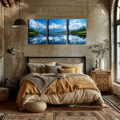 3pcs Sky, White Clouds, Lake Wall Art Canvas Unframed - High Quality Print 100% Australian Made Wall Canvas