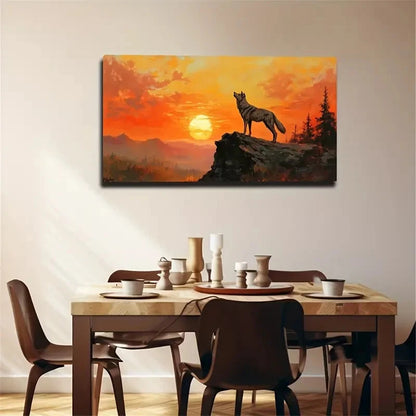 Sunset Lone Wolf Definition Wall Art Canvas Office Home Room Framed 120x60cm