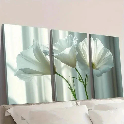 3pcs White Lisianthus Flower Canvas Art EW Wall Art Set Canvas Unframed - High Quality Print 100% Australian Made Wall Canvas - Bella Home Decor