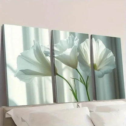 3pcs White Lisianthus Flower Canvas Art EW Wall Art Set Canvas Unframed - High Quality Print 100% Australian Made Wall Canvas - Bella Home Decor