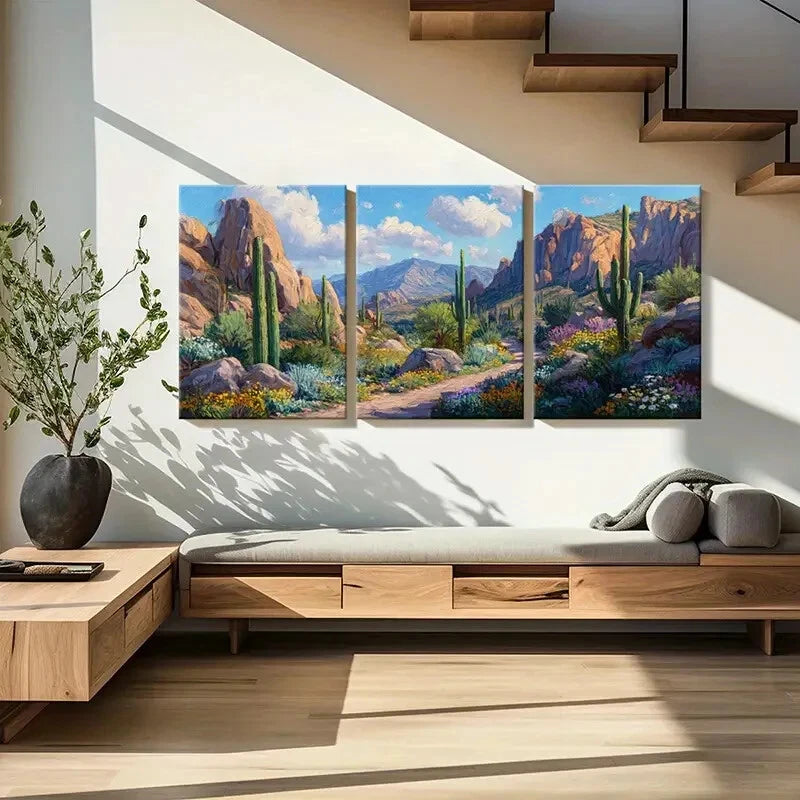 3pcs Desert Landscape Cactus Mountains Metal Print Ready to Hang Art - Bella Home Decor