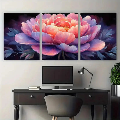 3pcs Elegant Peony Pink and Purple Floral Metal Print Ready to Hang Art - Bella Home Decor
