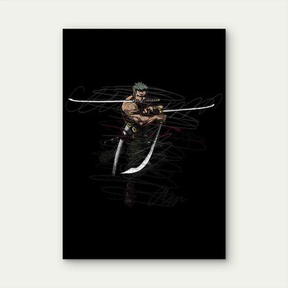 Green Haired Swordsman 40x60cm Metal Print Ready to Hang - Bella Home Decor