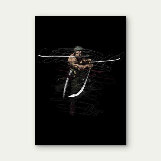 Green Haired Swordsman 40x60cm Metal Print Ready to Hang - Bella Home Decor