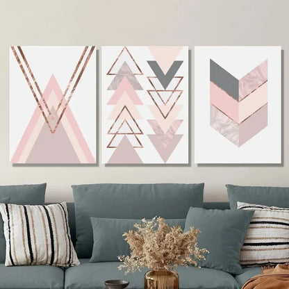 3pcs Abstract geometric shape line art Metal Print Ready to Hang Art