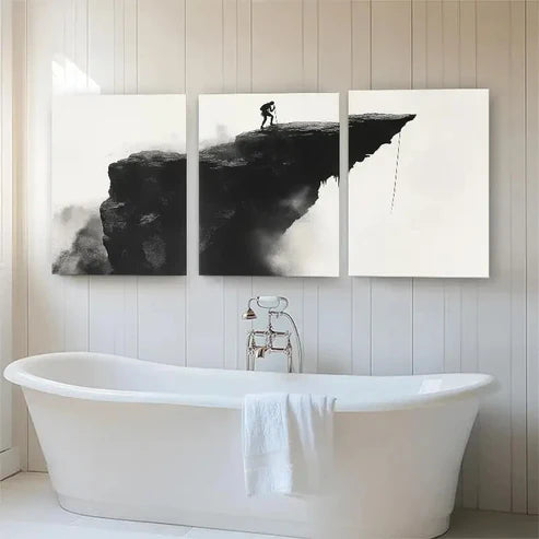 3pcs Solo Climber on Cliff Edge High Perfect Wall Art Canvas Unframed - High Quality Print 100% Australian Made Wall Canvas