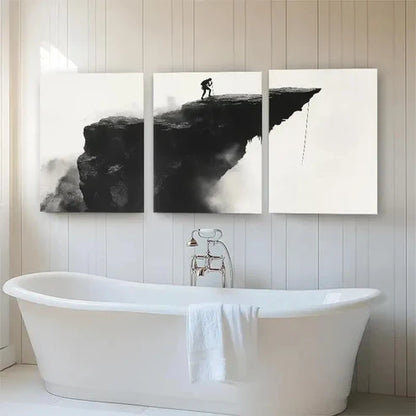 3pcs Solo Climber on Cliff Edge High Perfect Wall Art Canvas Unframed - High Quality Print 100% Australian Made Wall Canvas