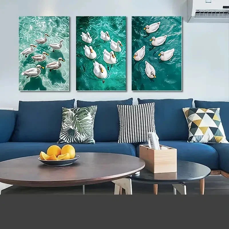 3pcs Cute Ducks Swimming in Crystal   Wall Art Set Canvas Framed 50x70cm - High Quality Print 100% Australian Made Wall Canvas Ready to Hang - Bella Home Decor