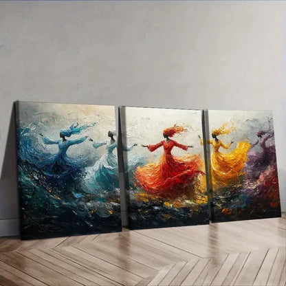 3pcs Vibrant Abstract Sufi Whirling Dancers Wall Art Set Canvas Unframed - High Quality Print 100% Australian Made Wall Canvas