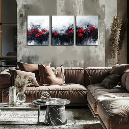 3pcs Black And White Background, Red Flowers Wall Art Set Wall Art Canvas Unframed - High Quality Print 100% Australian Made Wall Canvas - Bella Home Decor