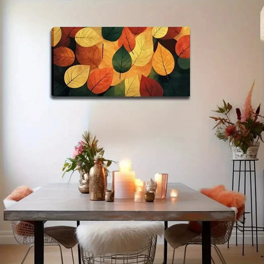 Vibrant Abstract Autumn Leaves Wall Art Canvas Office Home Room Framed 120x60cm