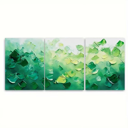 3pcs Green Splash Abstract Oil Painting Metal Print Ready to Hang Art