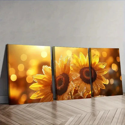3pcs Sunflower Morning Dew Design Wall Art Set Canvas Unframed - High Quality Print 100% Australian Made Wall Canvas