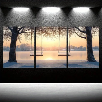 3pcs Serene Lake & Snow Scene Metal Print Ready to Hang Art