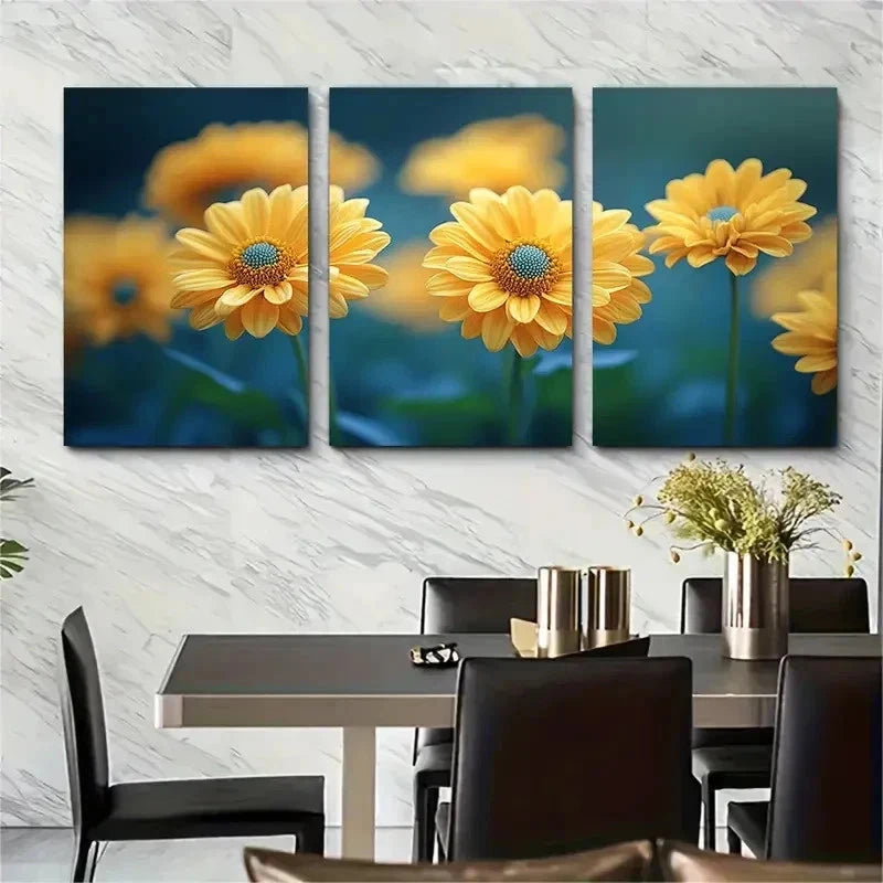 3pcs Bright Yellow Dahlberg Daisy Perfect Wall Art Set Canvas Framed 50x70cm - High Quality Print 100% Australian Made Wall Canvas Ready to Hang - Bella Home Decor