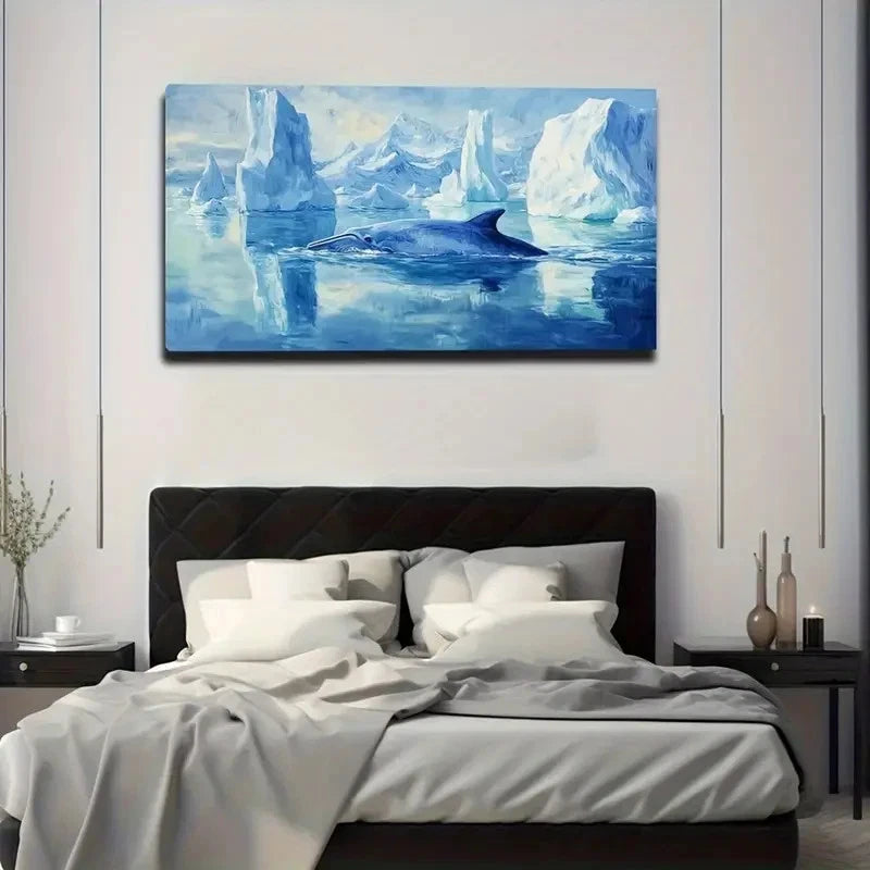 Whale & Icebergs Scene Décor Wall Art Canvas Office Home Room Framed 120x60cm - Bella Home Decor