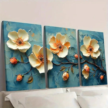3pcs Original Flower Painting WB  Framed Wall Art Set Canvas Framed 50x70cm - High Quality Print 100% Australian Made Wall Canvas Ready to Hang - Bella Home Decor