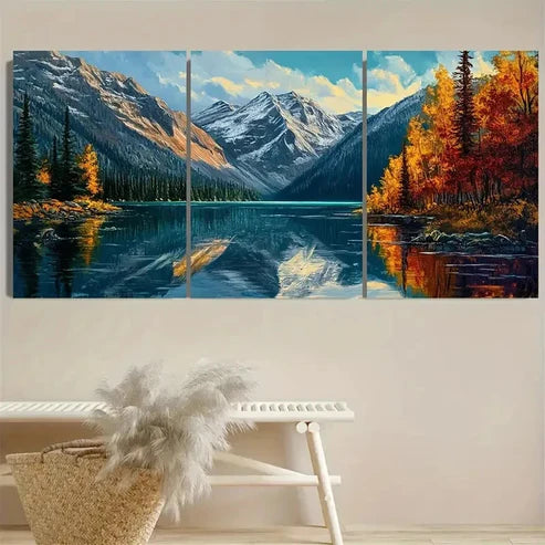3pcs Serene Snow-Capped Peaks & Tranquil Wall Art Set Canvas Unframed - High Quality Print 100% Australian Made Wall Canvas