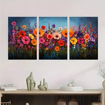 3pcs Colorful Field of Blooming Flowers Perfect Wall Art Set Canvas Framed 40x60cm - High Quality Print 100% Australian Made Wall Canvas Ready to Hang - Bella Home Decor