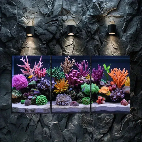 3pcs Vibrant Coral Reef Aquarium with Colorful Art Wall Art Canvas Unframed - High Quality Print 100% Australian Made Wall Canvas