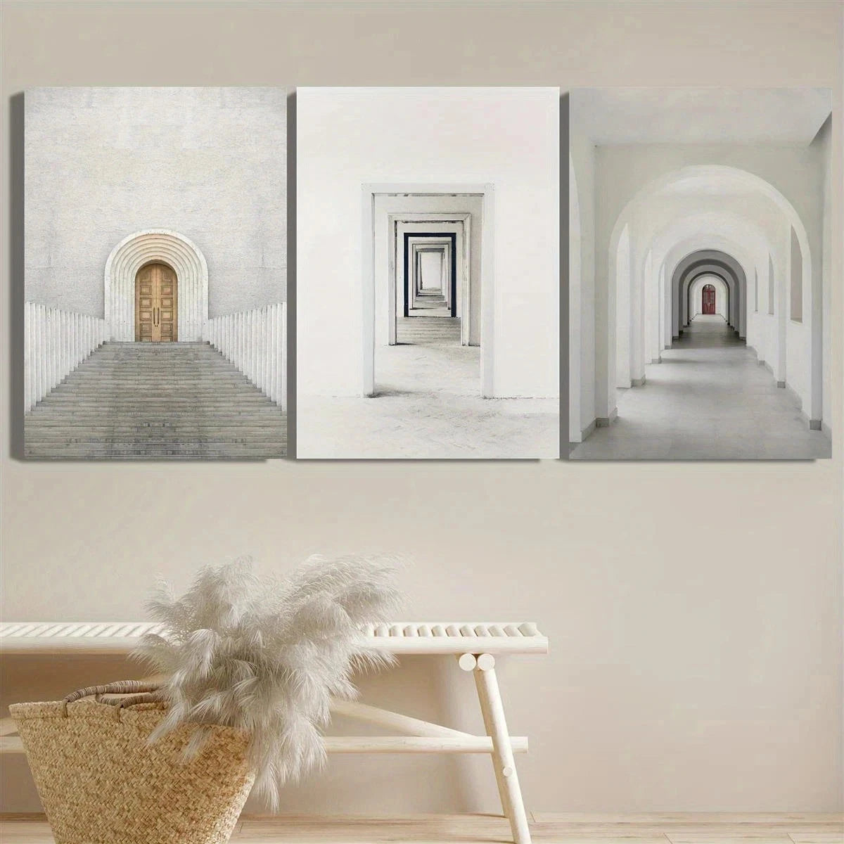 3pcs Architecture Doorway Cityscape Metal Print Ready to Hang Art - Bella Home Decor