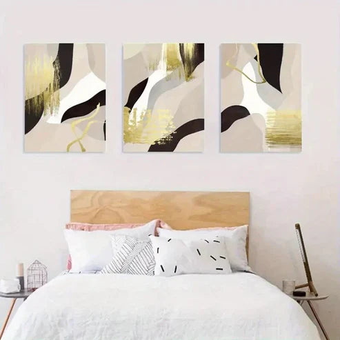 3pcs Abstract Black & Golden Décor Perfect Wall Art Canvas Unframed - High Quality Print 100% Australian Made Wall Canvas - Bella Home Decor