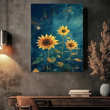 Beautiful Starry Night Sunflowers Painting 40x60cm Metal Print Ready to Hang