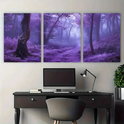 3pcs Enchanting Purple Fairy Tale Misty Forest Wall Art Set Canvas Framed 40x60cm - High Quality Print 100% Australian Made Wall Canvas Ready to Hang - Bella Home Decor