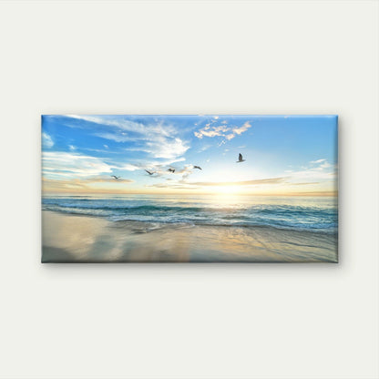 Tropical Beach Sunrise Photography Wall Art Canvas Office Home Framed 120x60cm