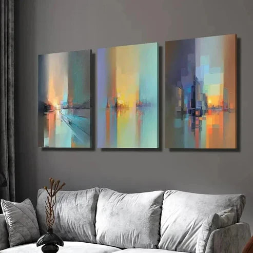 3pcs Geometric City Architecture & Skyline  Wall Art Set Canvas Unframed - High Quality Print 100% Australian Made Wall Canvas - Bella Home Decor