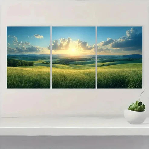 3pcs Wilderness Landscape Green Prairie Wall Art Canvas Unframed - High Quality Print 100% Australian Made Wall Canvas - Bella Home Decor