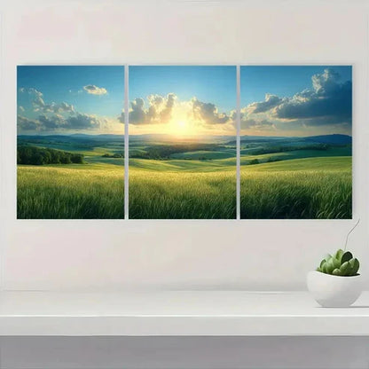 3pcs Wilderness Landscape Green Prairie Wall Art Canvas Unframed - High Quality Print 100% Australian Made Wall Canvas - Bella Home Decor