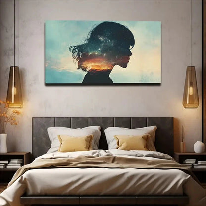 Profile Silhouette Of A Figure Wall Art Canvas Office Home Room Framed 120x60cm