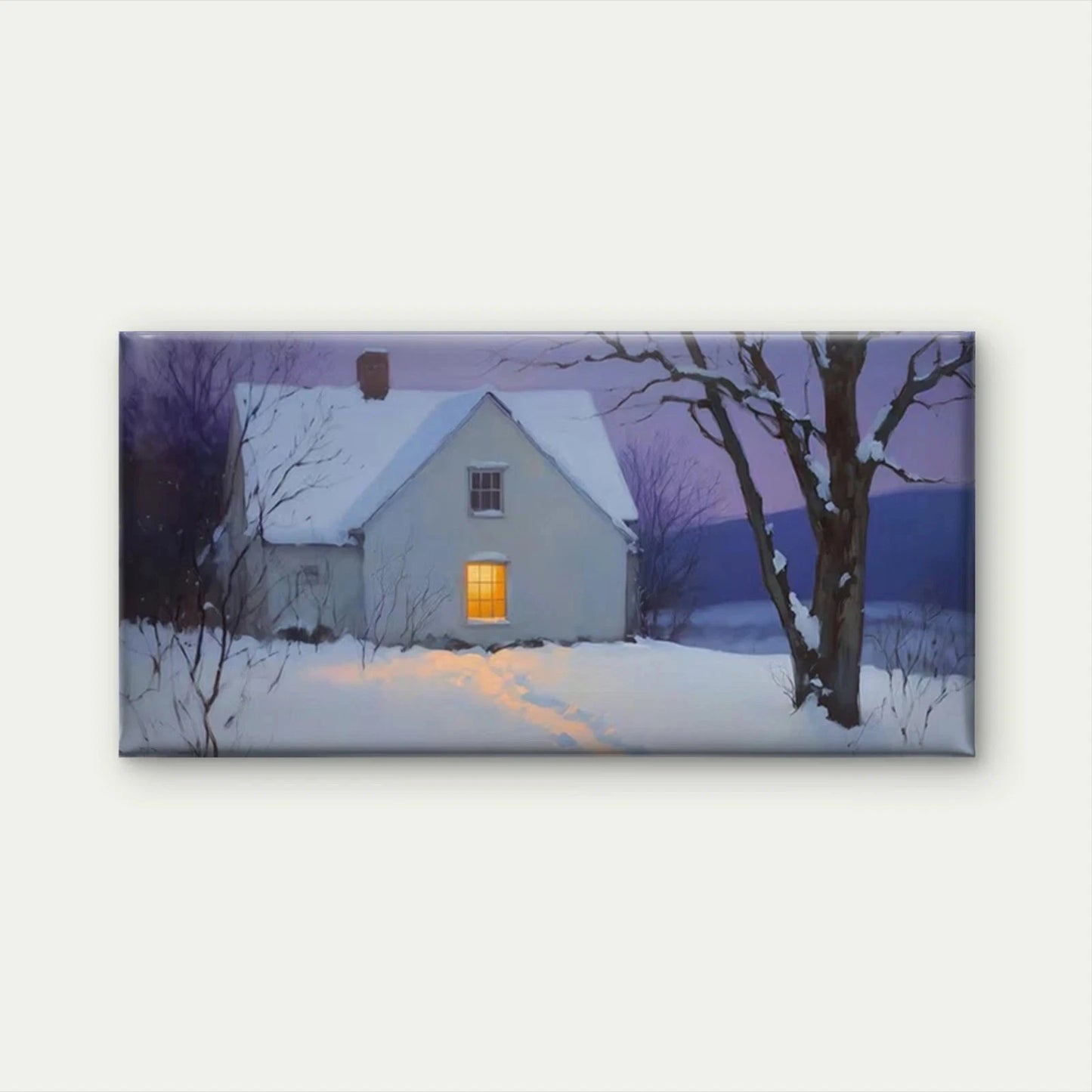 Snow Cottage Landscape Wall Art Canvas Office Home Room Framed 120x60cm
