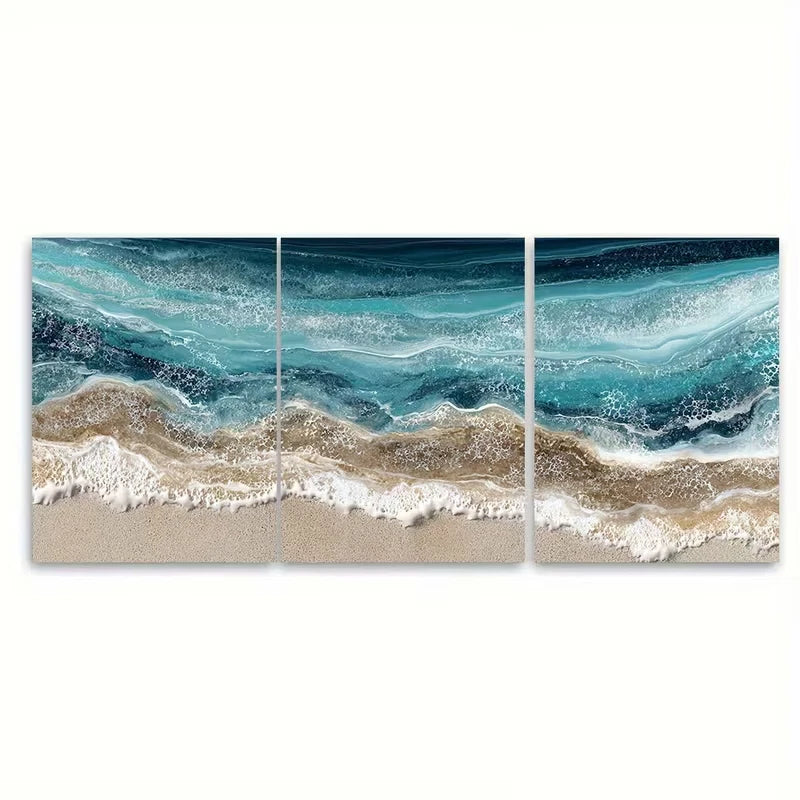 3pcs Coastal Beach Seascape Metal Print Ready to Hang Art - Bella Home Decor