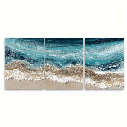 3pcs Coastal Beach Seascape Metal Print Ready to Hang Art - Bella Home Decor