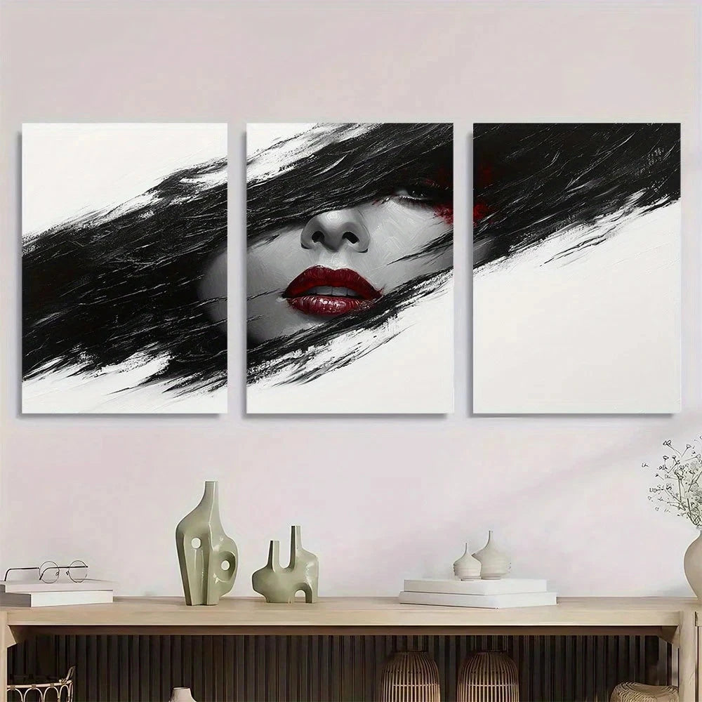 3pcs Modern Abstract Woman Black White Metal Print Ready to Hang Art - Bella Home Decor