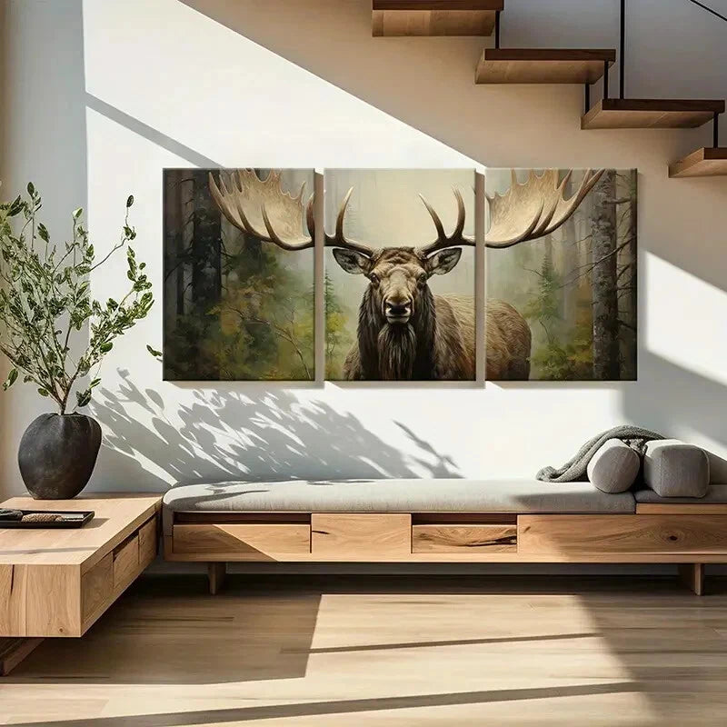 3pcs Majestic Moose Artwork Forest Scene Metal Print Ready to Hang Art - Bella Home Decor
