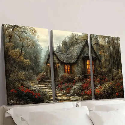 3pcs Summerhouse  Giclee Fine Art  French SG   Wall Art Set Canvas Framed 40x60cm - High Quality Print 100% Australian Made Wall Canvas Ready to Hang