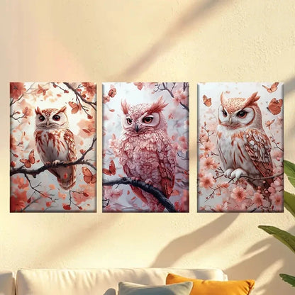 3pcs Pink And Orange Owls Wall Art Set Canvas Framed 40x60cm - High Quality Print 100% Australian Made Wall Canvas Ready to Hang