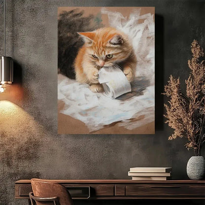 Beautiful Charming Orange Kitten Playing with Paper 40x60cm Metal Print Ready to Hang - Bella Home Decor