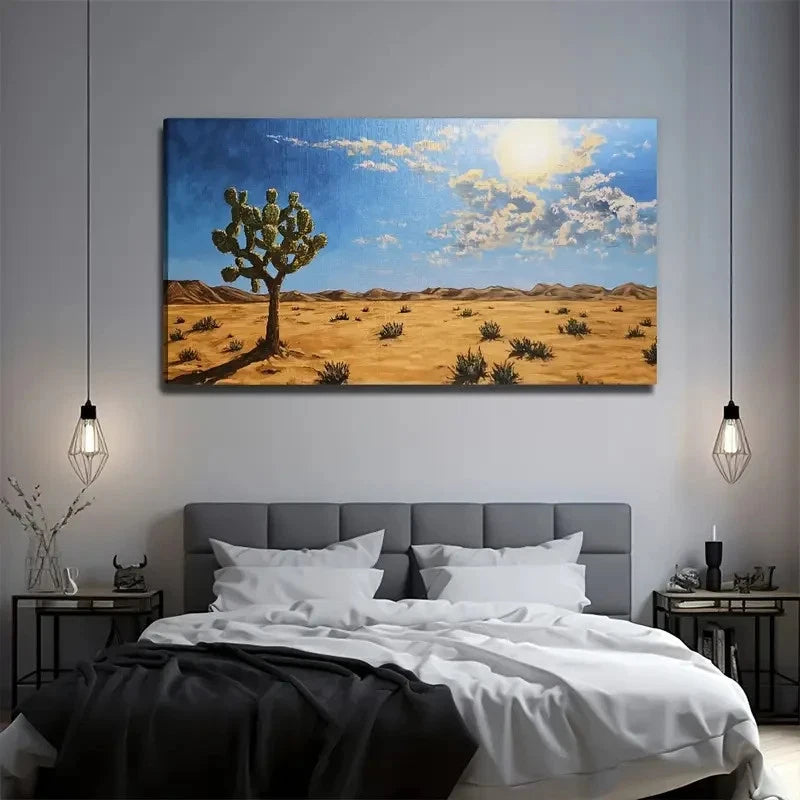 Cactus Sun & Desert Floral Wall Art Canvas Office Home Room Framed 120x60cm