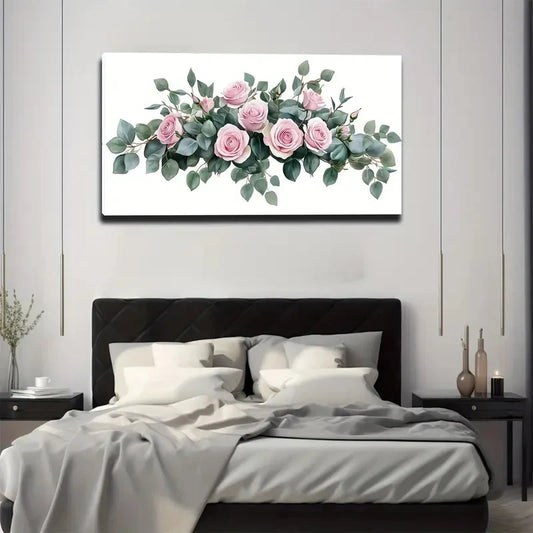 Minimalist Pink Roses Painting Wall Art canvas office home room framed 120x60cm